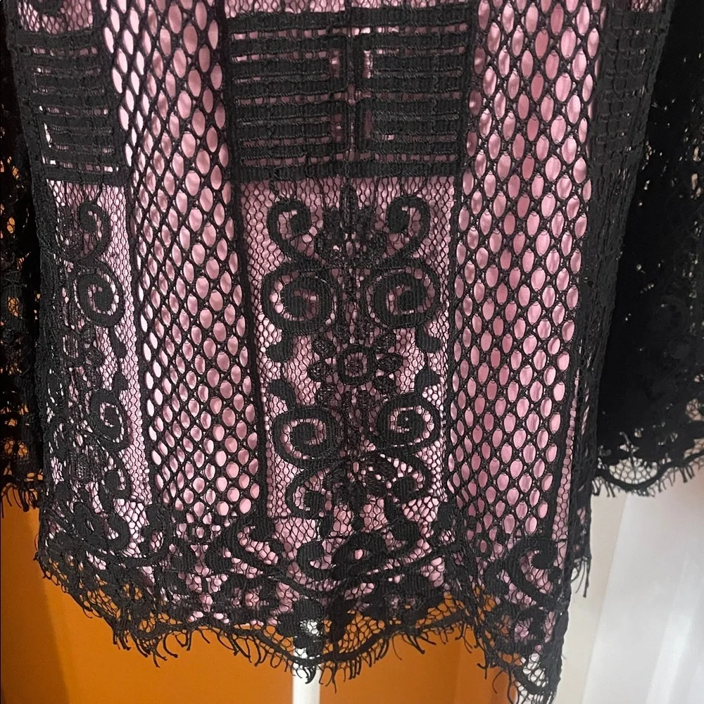 Nicole Miller Black Lace Top with Pink Underlay – Size L (Regular) - Picture 3 of 16